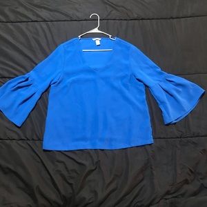 H&M royal blue belle sleeve blouse